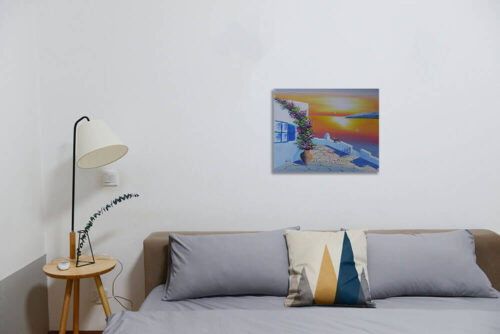 Greek Courtyard Sunset Oil Painting