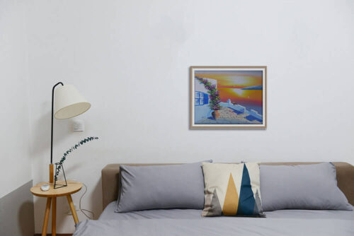 Greek Courtyard Sunset Oil Painting