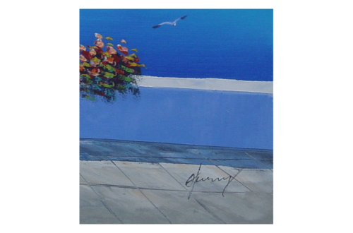Greek Island Windmill View Oil Painting.