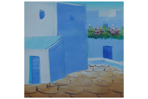 Santorini Churches Windmill Painting