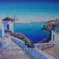 Greek Windmill Blue Church Oil Painting