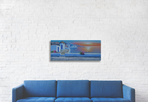 Greek Windmill Church Sunset Oil Painting