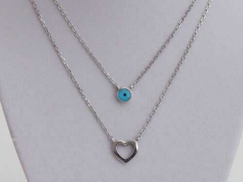 Double evil eye and heart necklace