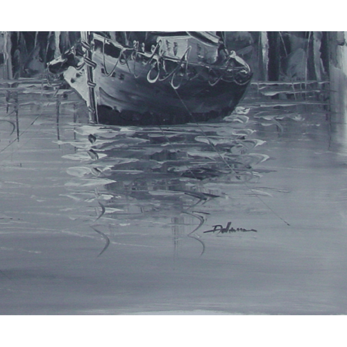 Black and White Boat Harbour Oil Painting