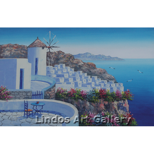 Windmill by the Blue Sea Oil Painting