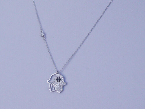 Hamsa Hand of Fatima Double Necklace Silver 925