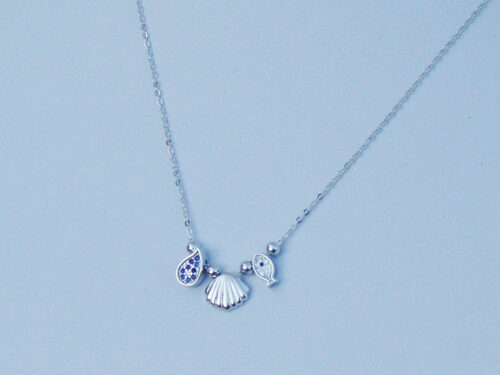 Silver Seashell Fish Sea Necklace Sterling 925