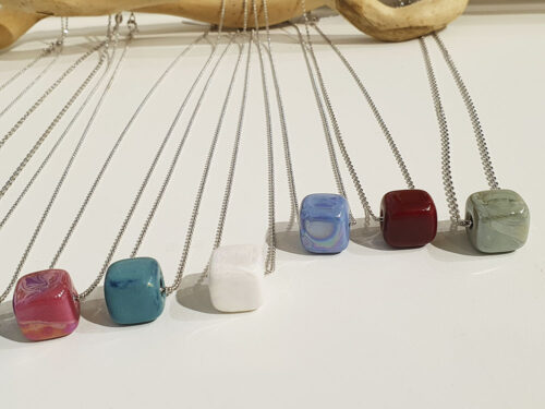Ceramic Bead Necklace on Silver 925 Chain