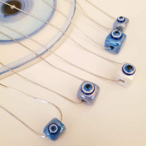 Blue Eye Ceramic Silver Necklace