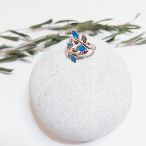 Blue Opal Leaves Ring