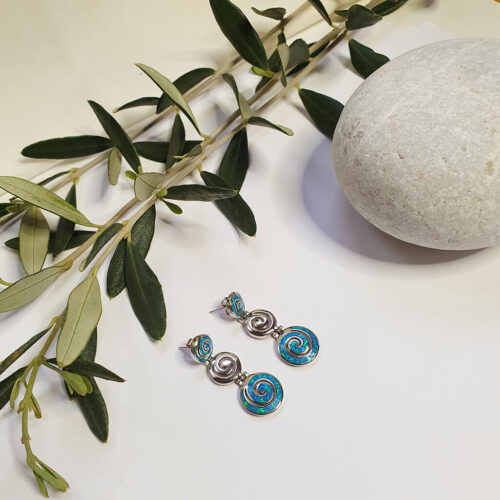 Blue Opal Spiral Earrings