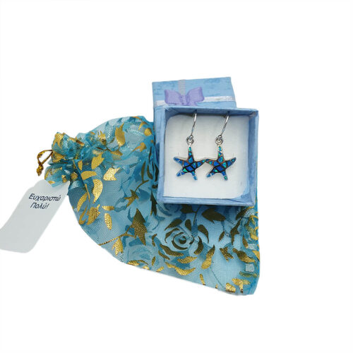 Blue Starfish Silver Earrings