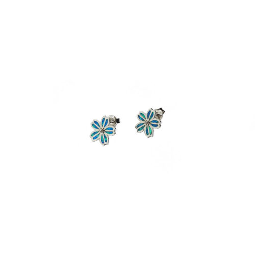 Blue Flower Silver Earrings