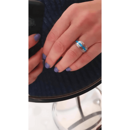 Blue Greek Key Ring
