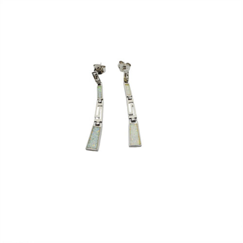 Greek Key White Earrings