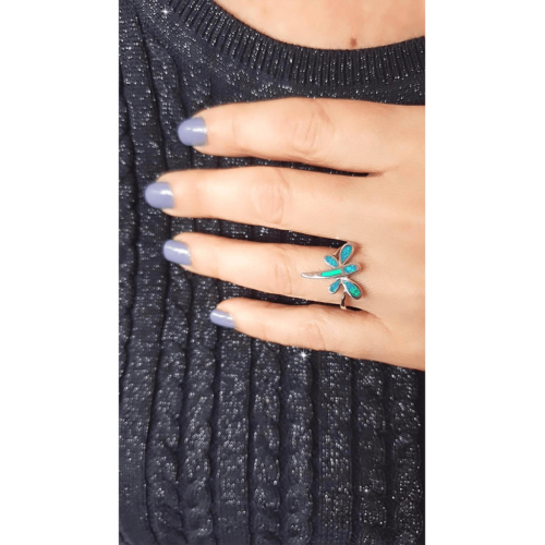 Blue Dragonfly Silver Ring