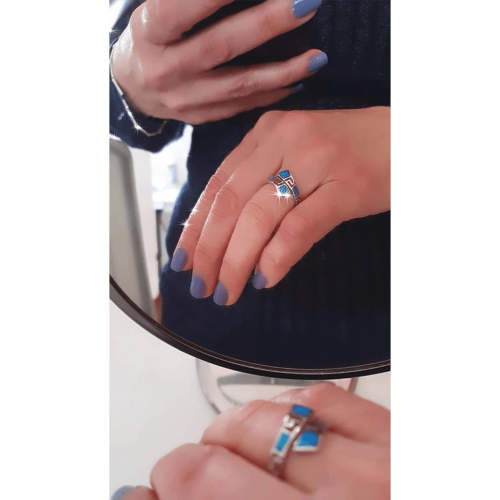 Greek Key Blue Ring