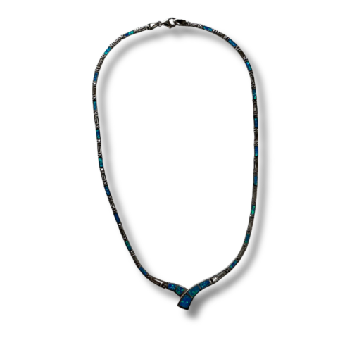 Blue Necklace with Greek Key