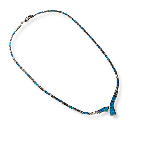 Blue necklace with Greek key