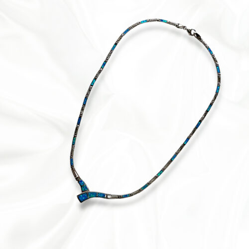 Blue Necklace with Greek Key