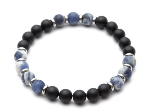 Black Agate Blue Beaded Bracelet